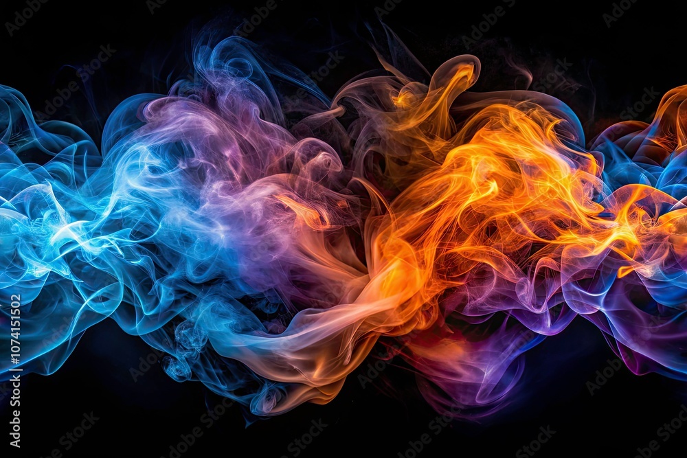 Vibrant Abstract Smoke Art with Swirling Colors of Blue, Orange, and Purple in Motion, Capturing Energy and Dynamic Flow Against a Dark Background for Stunning Visual Impact Vibrant Abstract Smoke Art with Swirling Colors of Blue, Orange, and Purple in Motion, Capturing Energy and Dynamic Flow Against a Dark Background for Stunning Visual Impact
