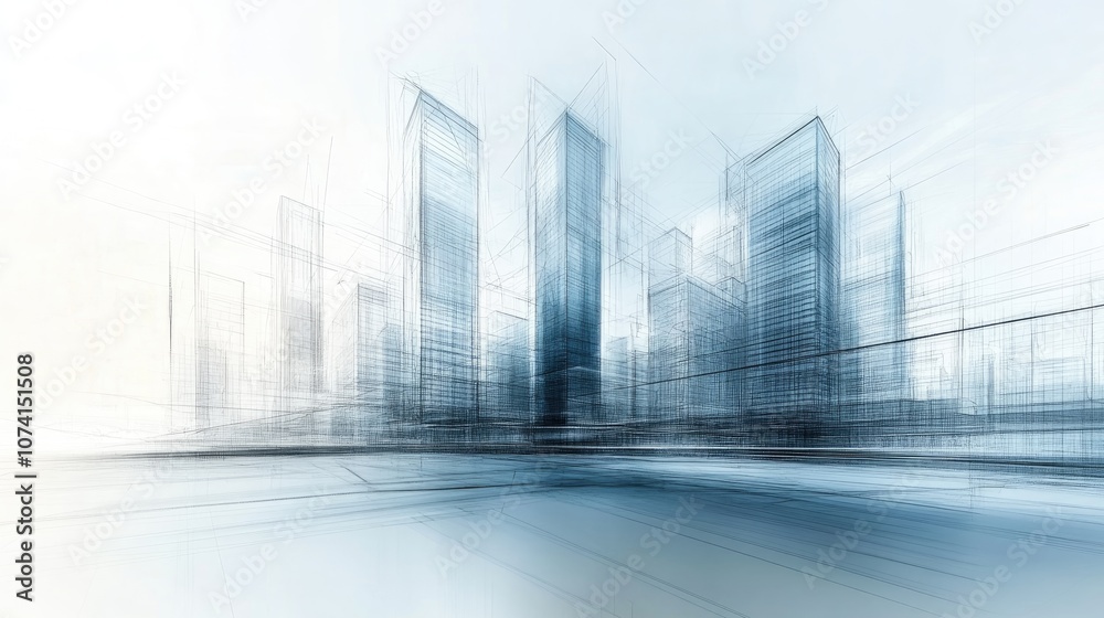 Futuristic city architecture with 3D sketches of buildings Futuristic city architecture with 3D sketches of buildings
