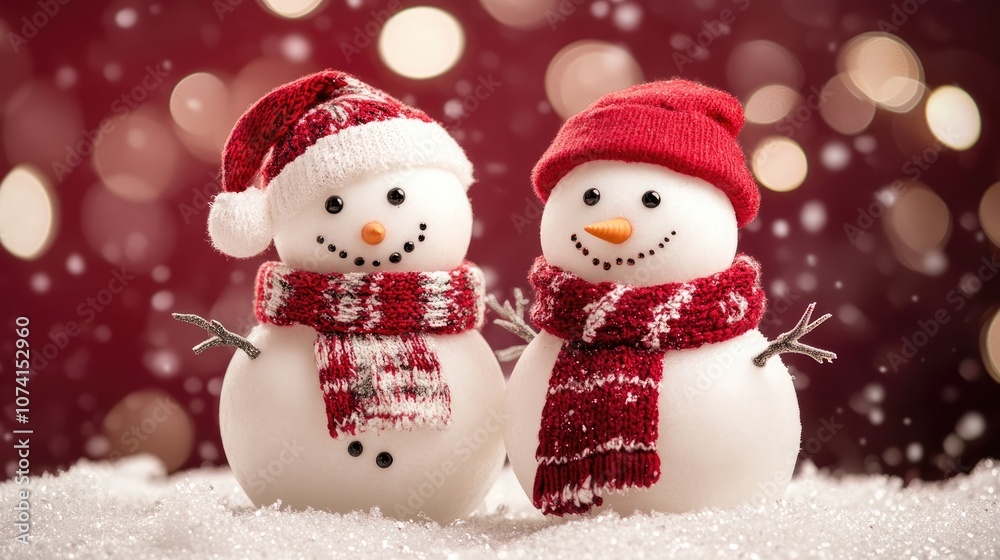 Christmas themed web banner featuring two cheerful snowmen Christmas themed web banner featuring two cheerful snowmen
