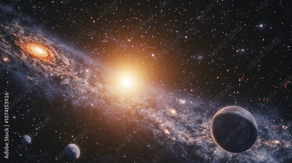 Obraz premium Celestial bodies of a planet and galaxy in vast space