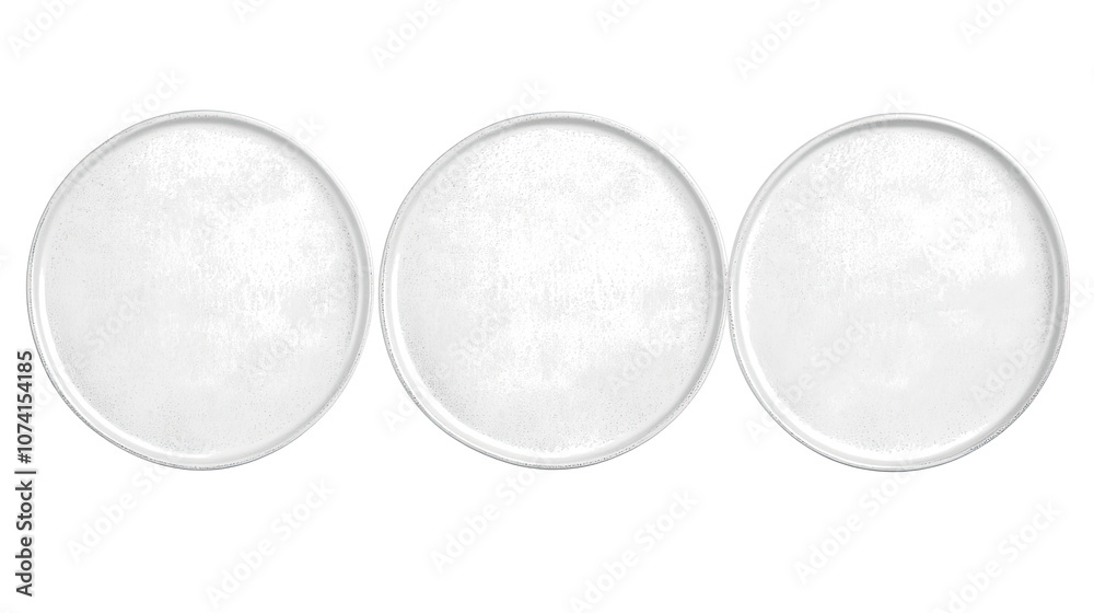 Set of Three White Ceramic Plates on a Transparent Background Generative AI Set of Three White Ceramic Plates on a Transparent Background Generative AI