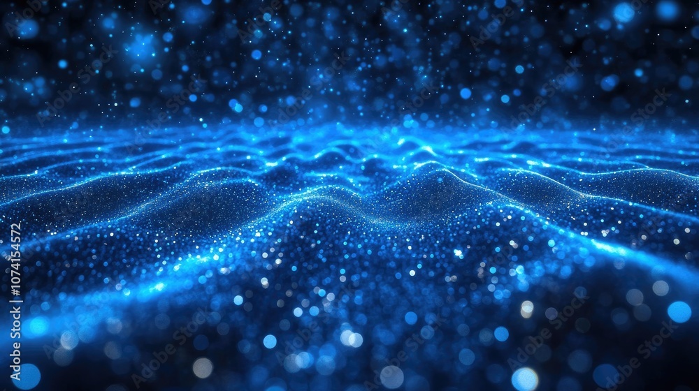 Numerous shimmering blue particles in a vast space captured in slow motion creating an abstract backdrop through computer generation 3D rendered imagery Numerous shimmering blue particles in a vast space captured in slow motion creating an abstract backdrop through computer generation 3D rendered imagery
