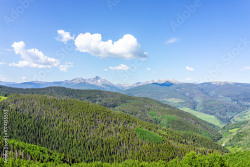 Mount of Holy Cross wilderness landscape view in Vail ski resort town of Colorado in summer, hiking trail with mountain peaks in wilderness photo