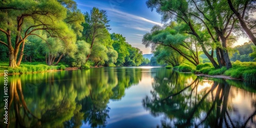 Tranquil Riverbank with Endless Trees in Serene Natural Setting