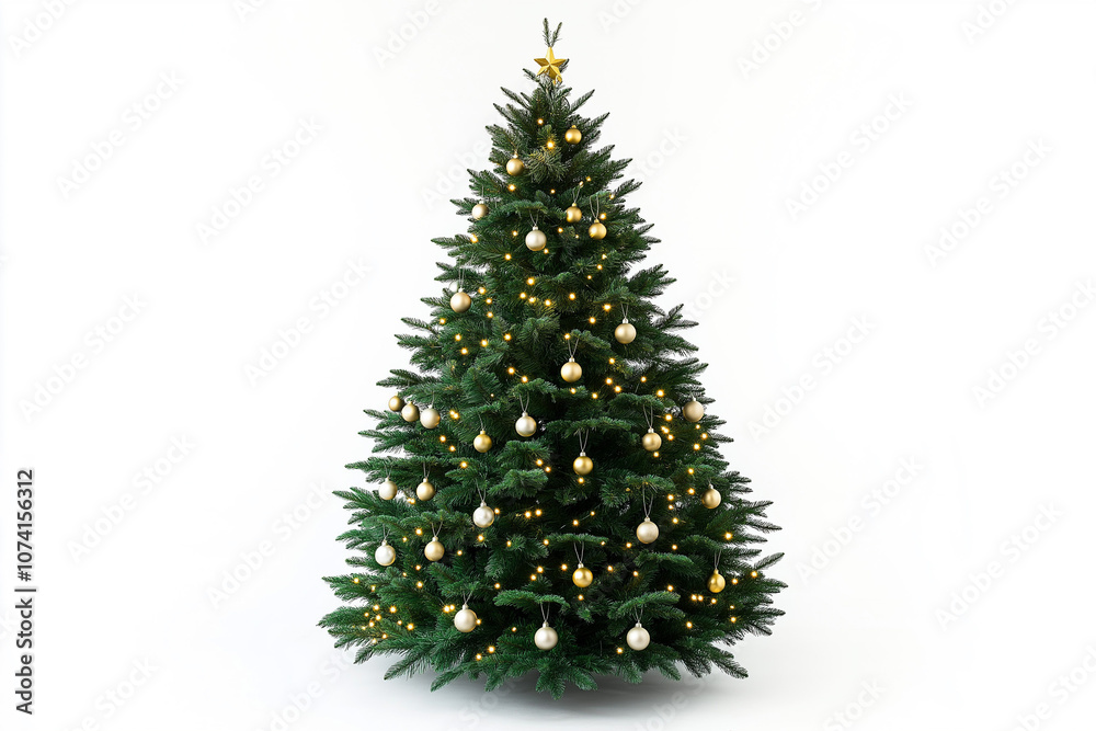 Fototapeta premium beautiful christmas tree on white background for christmas postcards, generative AI