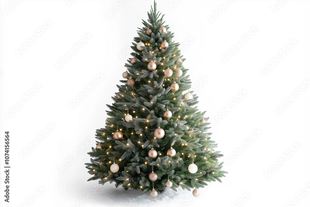 beautiful christmas tree on white background for christmas postcards, generative AI beautiful christmas tree on white background for christmas postcards, generative AI