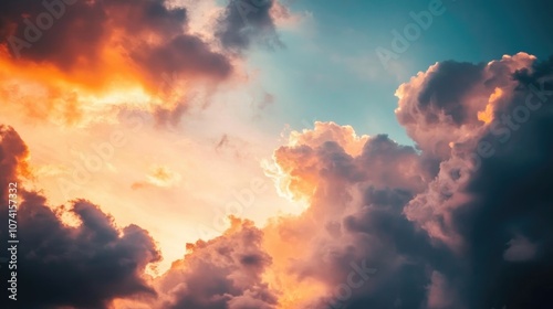 Dramatic twilight sky with colorful clouds during sunset