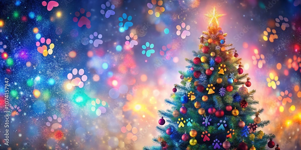 Surreal Green Christmas Tree Made of Paw Prints for Happy New Year Greeting Card with a Whimsical and Festive Atmosphere Capturing the Spirit of the Holidays Surreal Green Christmas Tree Made of Paw Prints for Happy New Year Greeting Card with a Whimsical and Festive Atmosphere Capturing the Spirit of the Holidays