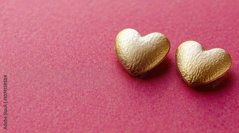 Obraz premium Elegant Golden Heart Shapes on a Vivid Pink Background, Perfect for Celebrating Love and Affection, Ideal for Valentine's Day and Romantic Occasions