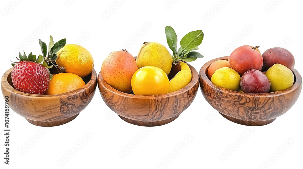 Wooden Bowls of Assorted Fresh Fruits on Transparent Background Generative AI Wooden Bowls of Assorted Fresh Fruits on Transparent Background Generative AI