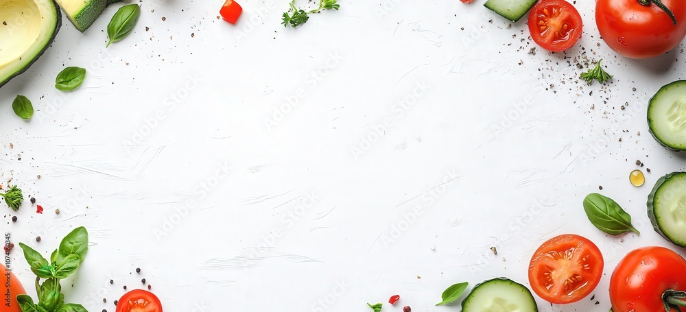 Fresh vegetables border on white background. Fresh vegetables border on white background.