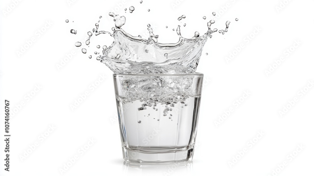 Motion freeze of water splashing upward from a glass, droplets isolated in high detail on a white background Motion freeze of water splashing upward from a glass, droplets isolated in high detail on a white background