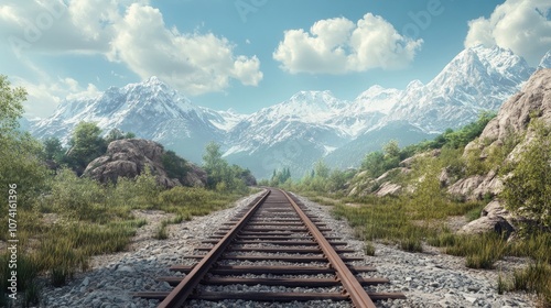 Mountain backdrop with a railway track