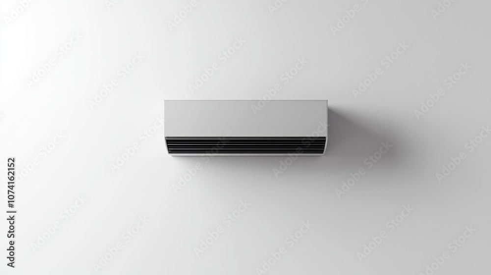 Air conditioning unit mounted on a clean white wall backdrop Air conditioning unit mounted on a clean white wall backdrop