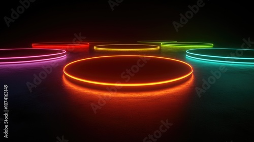 3D Rendered Abstract Glowing Neon Circular Lines in High Resolution