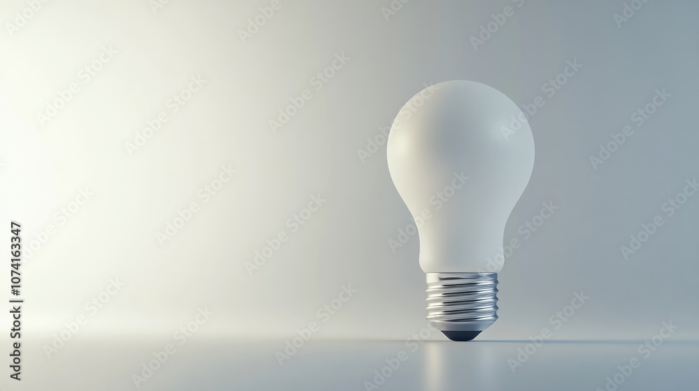 Isolated light bulb with a matte finish on a smooth white surface creating a reflective effect Isolated light bulb with a matte finish on a smooth white surface creating a reflective effect