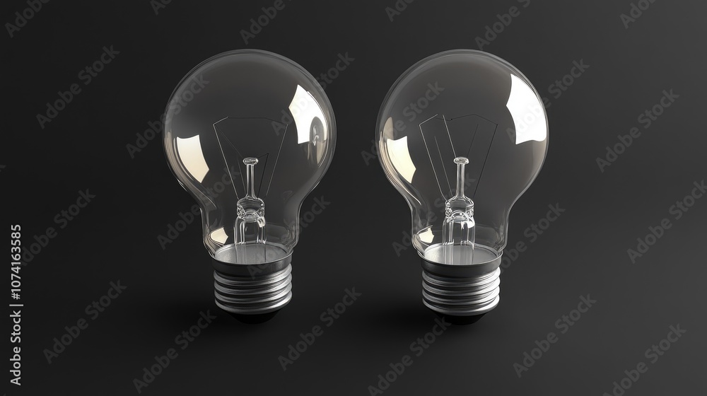 3D rendering of two light bulbs against a dark backdrop 3D rendering of two light bulbs against a dark backdrop