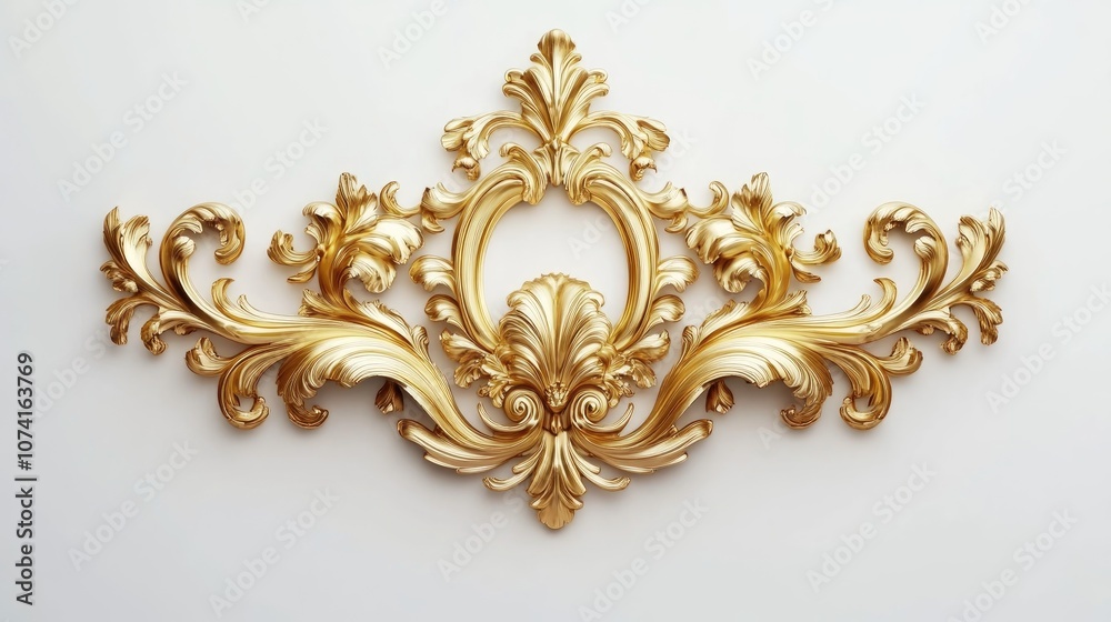 Golden antique frame with decorative accents 3D render showcasing a luxurious ornament set against a white background Golden antique frame with decorative accents 3D render showcasing a luxurious ornament set against a white background
