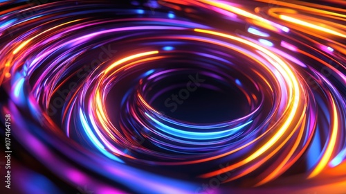 3D Rendered Abstract Glowing Neon Circular Lines in High Resolution