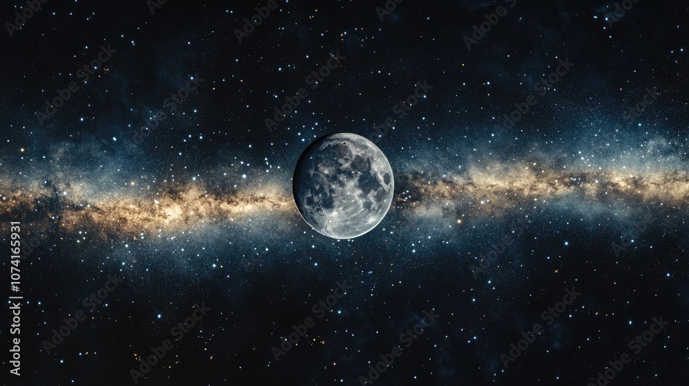 Obraz premium High resolution panorama illustration featuring 3D elements of Earth and Moon in space