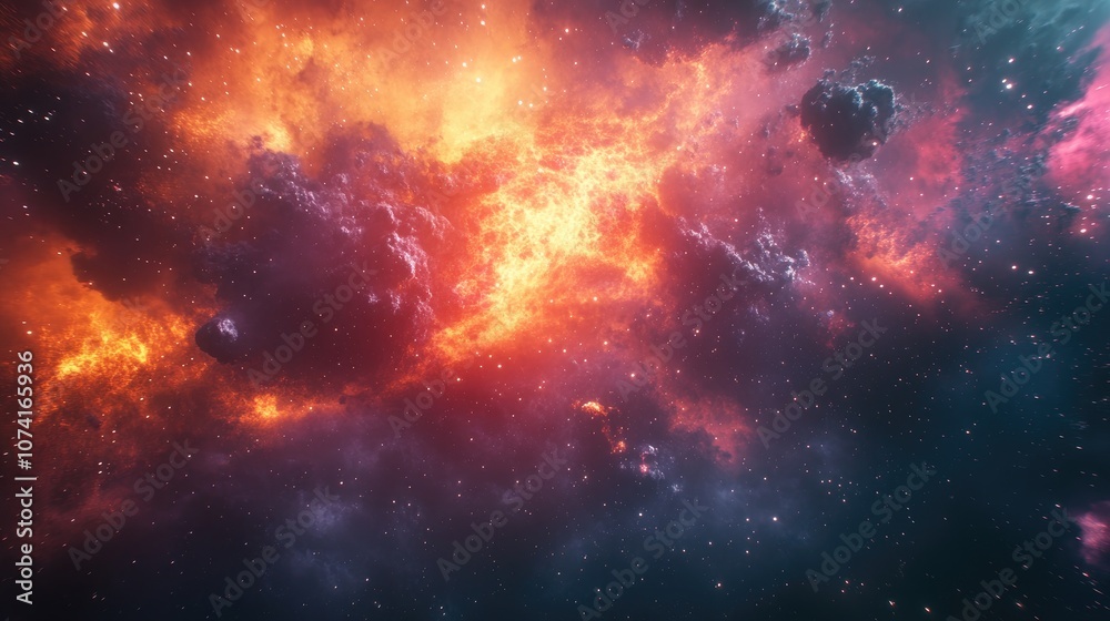 Fiery explosion in space depicted in 3D cartoon rendering Abstract illustration of the universe Fiery explosion in space depicted in 3D cartoon rendering Abstract illustration of the universe