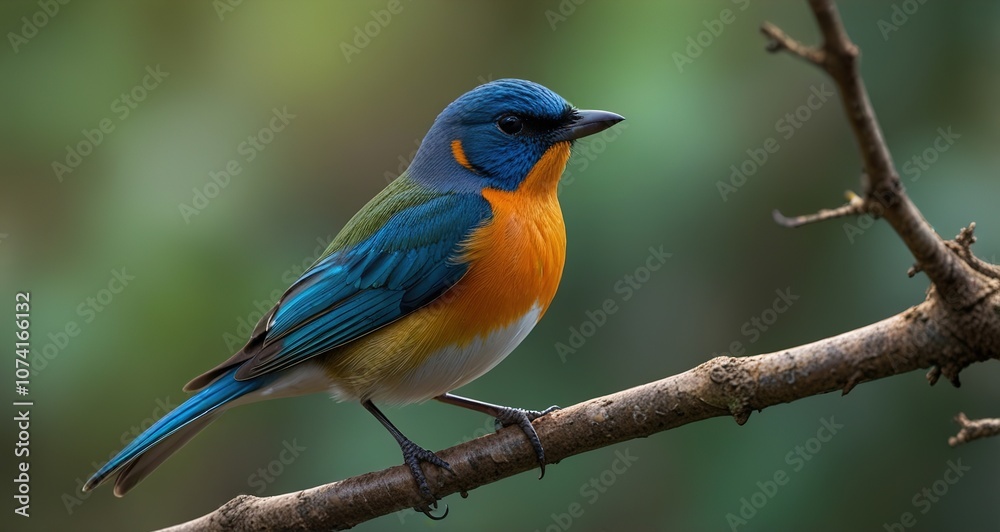 Cute bird perching on top mossy stick background in shaded sun lighting, amazing nature Cute bird perching on top mossy stick background in shaded sun lighting, amazing nature