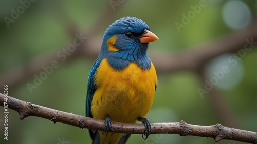 Cute bird perching on top mossy stick background in shaded sun lighting, amazing nature