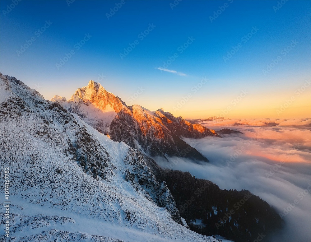 Obraz premium Winter Dawn Over Snowy Peaks