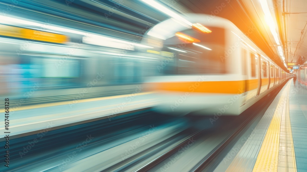 A high-speed metro train rushes through a station, captured with motion blur, depicting rapid transit and urban life. A high-speed metro train rushes through a station, captured with motion blur, depicting rapid transit and urban life.