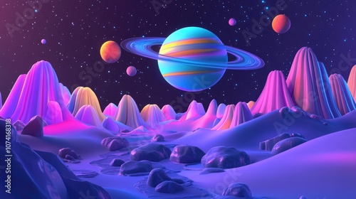 Alien planet in space 3D cartoon rendering photo