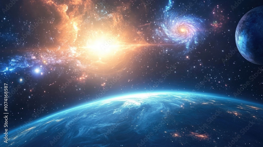 Fototapeta premium 3D cartoon depiction of stars in a planet and galaxy within open space