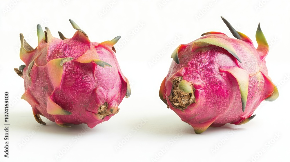 Fresh Dragon Fruits Displayed on a White Background in Natural Light Generative AI Fresh Dragon Fruits Displayed on a White Background in Natural Light Generative AI