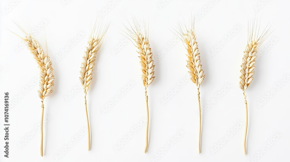 Golden Ears of Wheat Arranged on a Clean White Surface Generative AI Golden Ears of Wheat Arranged on a Clean White Surface Generative AI