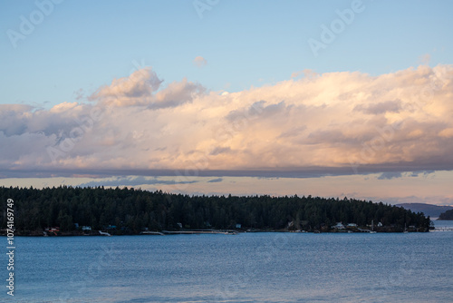 Scenic View of Vancouver Island Coastline at Dusk photo