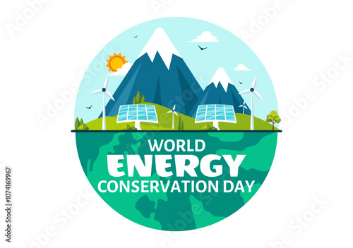 World Energy Conservation Day Vector Illustration the importance of Saving the Planet with a Green and Eco Friendly, featuring a Lamp and Earth