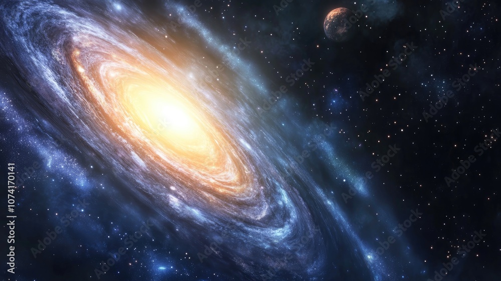 Cartoon rendering in 3D of a planetary galaxy in the universe Cartoon rendering in 3D of a planetary galaxy in the universe