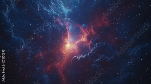 3D cartoon representation of a dark nebula and stars in outer space