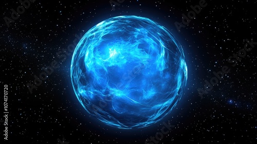 Blue radiation floating in space in 3D cartoon rendering