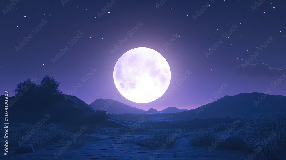 Bright White Full Moon at Night in 3D Cartoon Rendering Bright White Full Moon at Night in 3D Cartoon Rendering