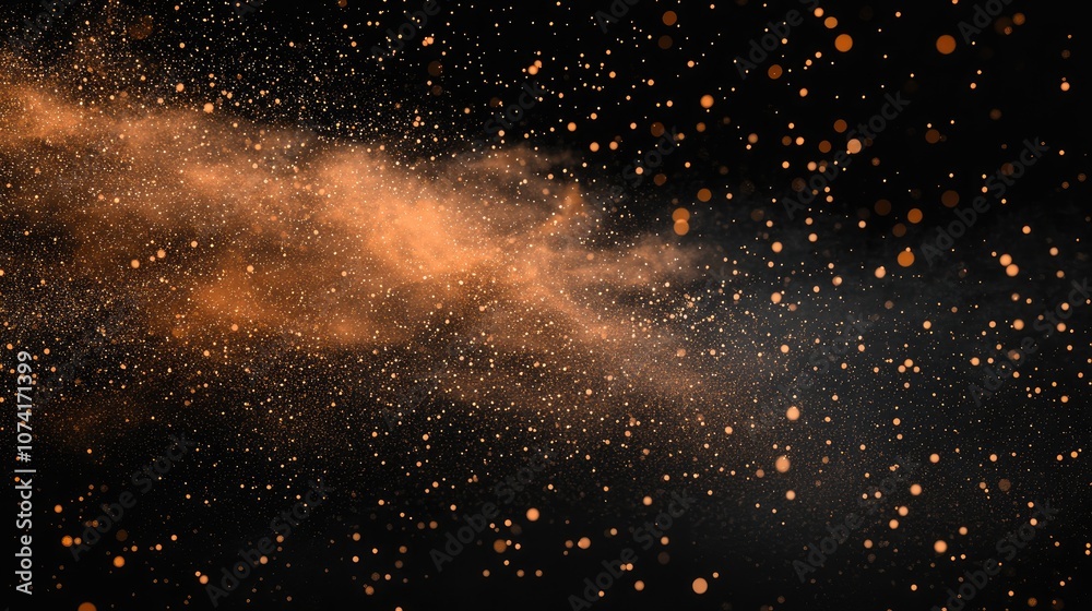 Flying dust particles on a black background in a 3D cartoon rendering ...