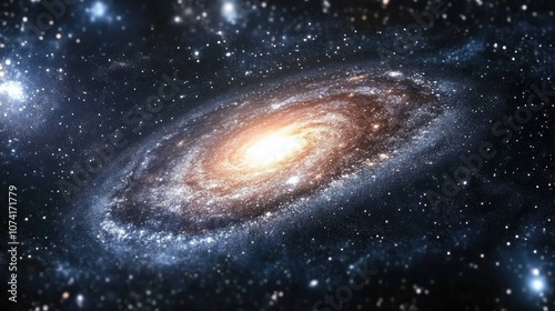 Cartoon rendering in 3D of stars and a galaxy in open space