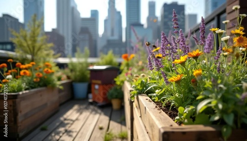 Wallpaper Mural Urban Rooftop Garden with Pollinator-Friendly Flowers and Beekeeping Area Torontodigital.ca