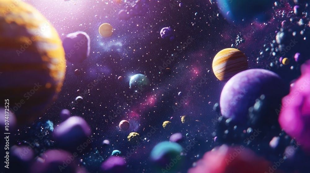 2D illustration in a cartoon draw style featuring a 3D rendering Various science fiction creative backdrops set in deep interstellar space showcasing stars planets and moons Space art illustration 2D illustration in a cartoon draw style featuring a 3D rendering Various science fiction creative backdrops set in deep interstellar space showcasing stars planets and moons Space art illustration