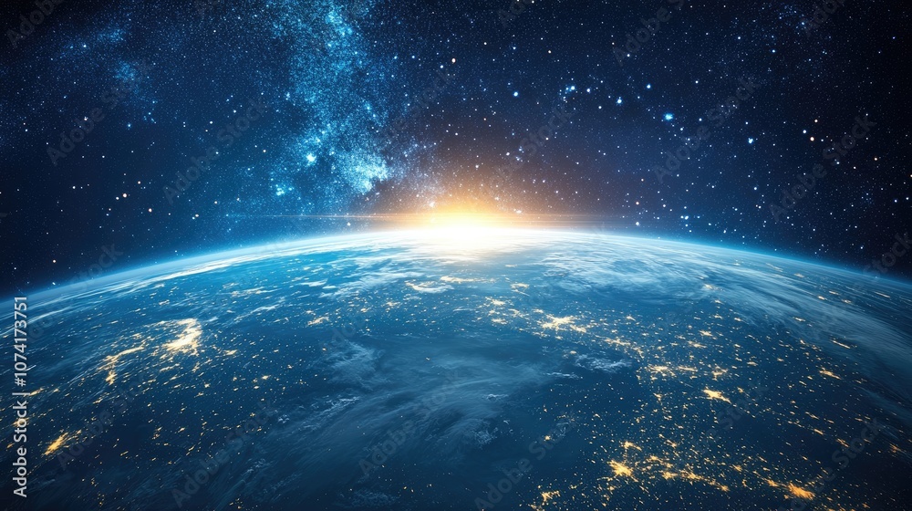 Cartoon rendering of Earth viewed from space in 3D Cartoon rendering of Earth viewed from space in 3D