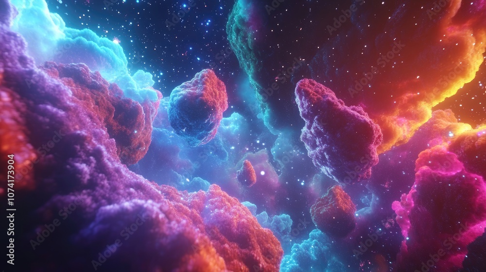 Colorful deep space in a 3D cartoon rendering Futuristic abstract universe background Colorful deep space in a 3D cartoon rendering Futuristic abstract universe background