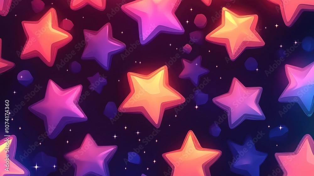 Seamless pattern of shining star silhouettes in a 3D cartoon rendering suitable for wrapping digital paper wallpaper and textile design for children and sports Seamless pattern of shining star silhouettes in a 3D cartoon rendering suitable for wrapping digital paper wallpaper and textile design for children and sports