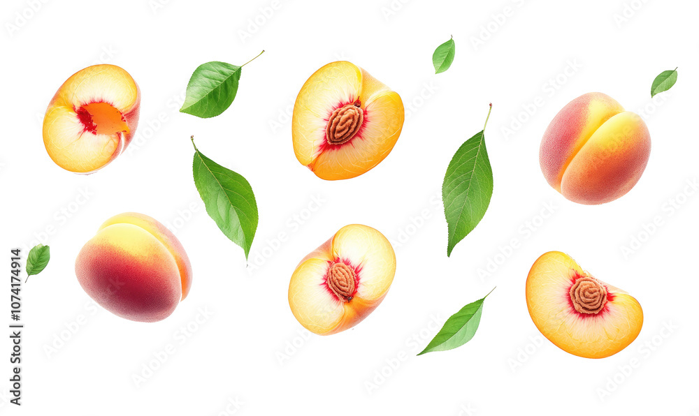 Composition of peaches peach on white background Composition of peaches peach on white background