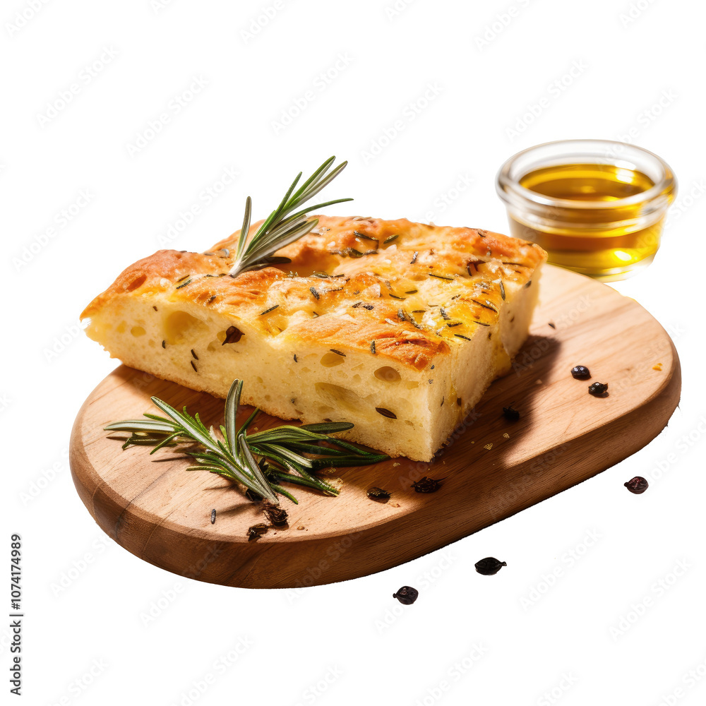 slice of focaccia bread drizzled on white background slice of focaccia bread drizzled on white background