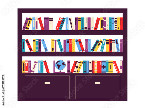 Furniture and interior decor elements set for library. Library illustrations. Flat vector illustration.