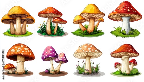 Mushrooms in the Forest: Captivating Illustrations of Colorful Fungi